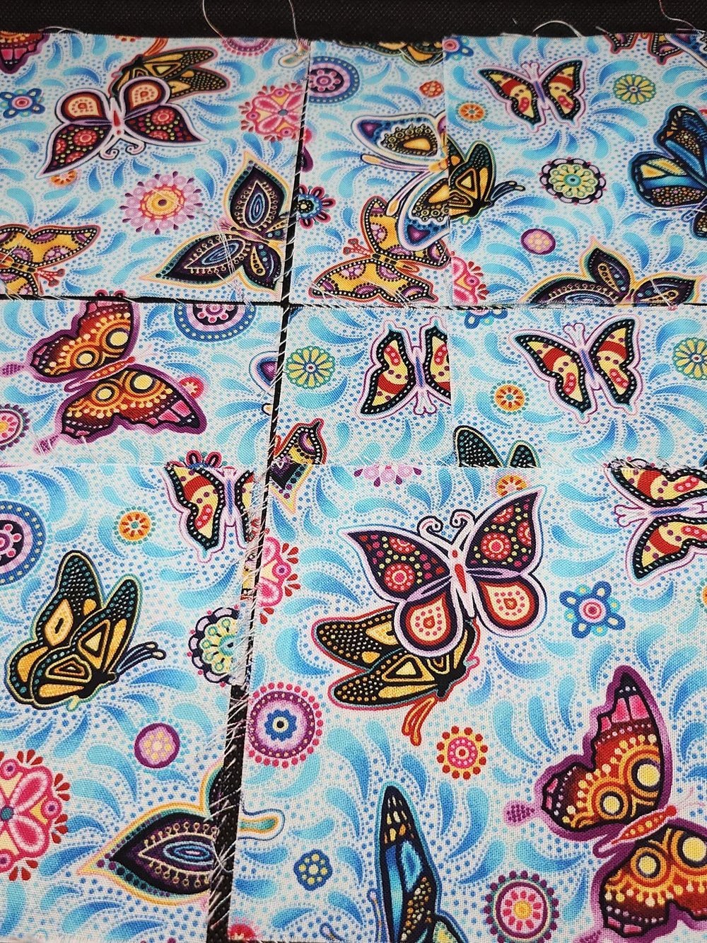 Light Blue Butterfly Print Quilting Fabric Squares 4.75 Onches 9 Pcs